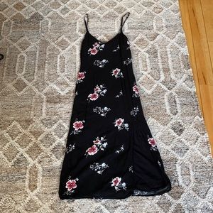 Black floral spaghetti strap midi dress